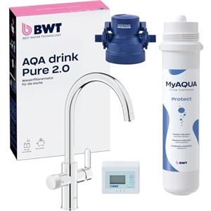 BWT AQA drink Pure 2.0 MyAQUA Soft | Miscelatore da cucina cromato con bocca a C estraibile, Spruzzo di risciacquo regolabile | Acqua potabile perfettamente filtrata | Soft