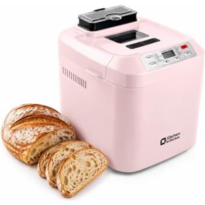 Kitchen in the box Macchina per il Pane, Kitchen in the Box Macchina del Pane con 12 Programmi, 900g, Senza Glutine, Dispenser Frutta Secca, Teglia Antiaderente, 3 Livelli di Cottura, Timer 13H e 1H Caldo(Rosa)