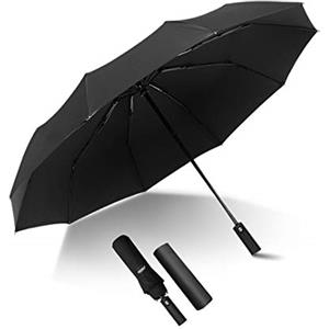 Kono Ombrello Portatile Automatico Antivento, Ombrello Pieghevole Resistente e Leggero, Ombrello da Viaggio per Uomini e Donn (Nero)