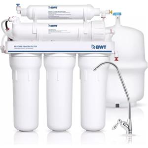 BWT Sistema ad osmosi inversa domestico BWT MO575MBWT - Senza pompa per una pressione in ingresso di 3-6 bar - 5 stadi con REMINERALIZZATORE - 75 GPD, portata di 11,8 L/h, serbatoio da 12 L