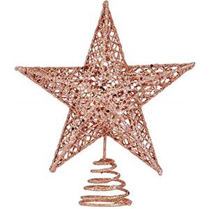 BinaryABC Puntale per albero di Natale, a forma di stella, decorazione scintillante per albero di Natale, 20 cm (oro rosa)