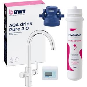 BWT AQA drink Pure 2.0 MyAQUA Mineralizer | Miscelatore da cucina cromato con bocca a C estraibile, Spruzzo di risciacquo regolabile | Acqua potabile perfettamente filtrata | Mineralizer