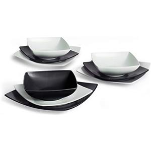 Excelsa Eclipse Servizio Piatti quadrati, 18 Pezzi, Ceramica, Bianco e Nero