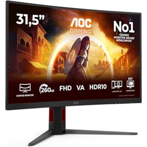 AOC Gaming Monitor C32G4Z 32 pollici Curvo 1920x1080, FHD, 260Hz, VA Panel, 4ms GtG, Speakers, Height Adjustment, (HDMI2x 2.0 DP 1x 1.4) HDR10, FreeSync Premium, Nero