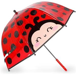 Legami - Ombrello per Bambini Dancin' In The Rain, Ladybug, Struttura Antivento, Apertura manuale, Chiusura in Tessuto, Spazio per Nome, Impugnatura a Gancio, 73x65 cm