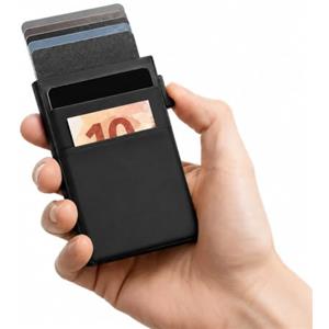 Mulbijeo Portafoglio Uomo Slim In Fibra Di Carbonio - Porta Carte Di Credito Con Meccanismo A Scatto - Custodia Per Documenti & Banconote - Design Compatto & Moderno - Pop-Up Card Holder Black
