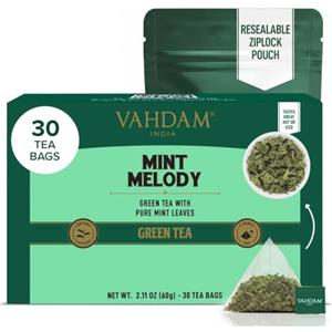 VAHDAM Te Verde Alla Menta Himalaya | 30 Bustine di The Verde | The alla menta | Rinfrescante | Non miscelato, poca caffeina | Bustine piramidali