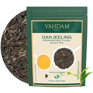 VAHDAM Te Nero Darjeeling First Flush, 100 g, The Nero Sfuso | Tè nero in foglie intere | Note dolci e fruttate | Con caffeina | Sottovuoto