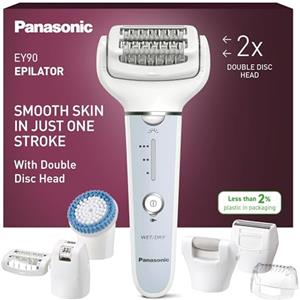 Panasonic ES-EY90 Epilatore Bagnato e Asciutto, Doppio Disco con 60 Pinzette, Testina Flessibile Pivotante a 90°, 3 Impostazioni di Velocità e Luce LED, 30 Minuti di Funzionamento, Testina Rasoio