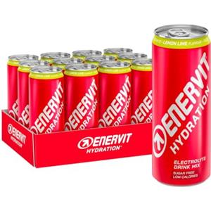 Enervit Hydration Lemon Lime, Bevanda Frizzante con Elettroliti per l'Attività Sportiva, Integratore di Sodio, Magnesio e Potassio, Senza Zuccheri, Senza Caffeina, Gusto Limone, 12 Lattine da 250 ml