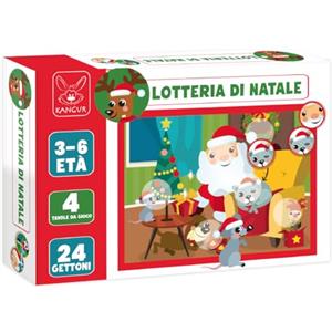 KANGUR Lotteria di Natale Gioco Educativo per Bambini 3-6 Anni, lingua IT | Tombola Natalizia, 4 Tavole e 24 Gettoni, Gioco da Tavolo per Natale, Regalo Perfetto per Bambini, Gioco di Osservazione