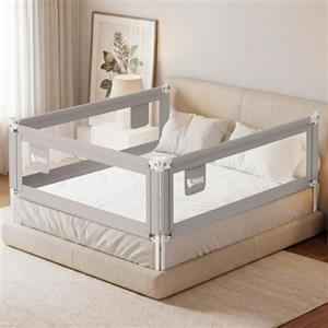 ZEHNHASE Sponda Letto Bambini Barriera Anticaduta 1 Lato (190 cm, Grigio) | Uso con una mano e altezza regolabile, senza fessure tra barriera e materasso, tasca laterale pratica, per neonati e bambini