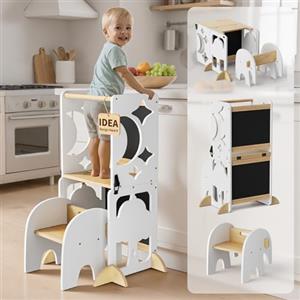 COSYLAND Torre Educativa Bambini, 4-in-1, L, Bianco e Naturale