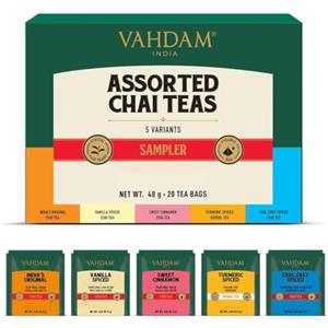 VAHDAM Confezione Regalo Te Chai | 5 Gusti, 15 Bustine Masala Chai | Set degustazione regalo di masala chai con 5 gusti in 15 bustine, idea regalo per donne e uomini