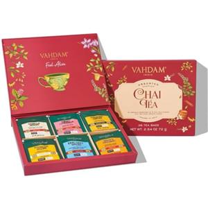 VAHDAM Confezione Regalo Te Chai | 6 Gusti, 36 Bustine Masala | Set degustazione regalo di masala chai con 6 gusti in 36 bustine, idea regalo per donne e uomini