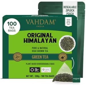 VAHDAM Te Verde Bustine dell'Himalaya (100 Bustine di The Verde) | Bustina Piramidali Biodegradabili