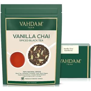 VAHDAM Te Chai alla Vaniglia, 100 g, 100+ Tazze | Te masala chai in foglie e vaniglia | Perfetto per chai latte | Caldo o freddo