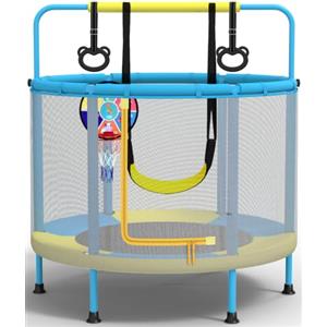 MaxBinTon Trampolino elastico 5 in 1 per bambini dai 3 agli 8 anni, asta regolabile in altezza, diametro 140 cm, fino a 200 kg, per interni e giardino