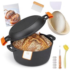 GJCrafts Pentola in Ghisa 26 cm, 4.7L con Cestino per Lievitazione e Spatola