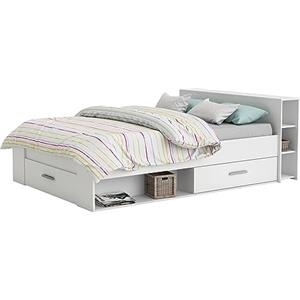 Demeyere Letto Contenitore 140 x 190Stile Contemporaneo 3 Cassetti, Colore Bianco Opaco, 150.1 x 217.1 x 74.3 cm