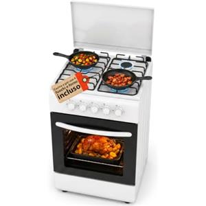 Avilia Cucina a Gas 50x50 cm con Forno a Gas 49 Litri e 4 Fuochi di Diversa Potenza Cucina a Gas Libera Installazione con Valvole di Sicurezza, Coperchio e Griglie Smaltate (Bianco)