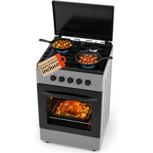 Avilia Cucina a Gas 50x50 cm con Forno a Gas 49 Litri e 4 Fuochi di Diversa Potenza Cucina a Gas Libera Installazione con Valvole di Sicurezza, Coperchio e Griglie Smaltate