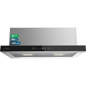 Cecotec Cappa Aspirante 60cm Telescopica Bolero Flux TLT 604400 Glass Black A+++. Aspirazione 431,2m³/h, Basso Consumo, Motore DC, Controllo Movimento e Touch, Vetro Frontale Nero, Corpo Acciaio Inox