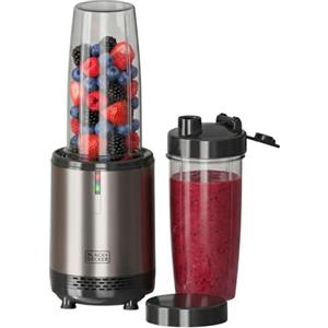 Black+Decker - Frullatore personale 1000W | 700 ml | 2 bottiglie portatili Tritan | Lame inox 304 | Tritura ghiaccio | Lavabile in lavastoviglie | Base antiscivolo | Finitura anti-impronta