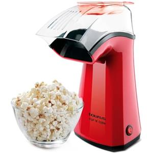 Taurus - macchina per popcorn + 1100 W | popcorn senza olio, aria calda | pronta in 3 minuti | coperchio dosatore trasparente | compatta e portatile | facile da pulire | rossa