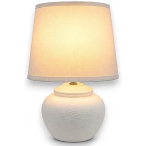 KORAT Lampada da Tavolo in Ceramica Bianca, Abat Jour con Paralume in Tessuto, Attacco E14 fino a 60W, Lampada da Comodino con Interruttore per Camera da Letto Soggiorno Studio, 29 cm