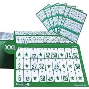 Bashtastic 102 Cartelle Tombola Grandi con Finestrelle - Cartelle Grandi (16x10cm) per Tombola | Cartella Riutilizzabile, Numerate e Tutte Diverse tra Loro per Bingo 90 Palline (Verde)