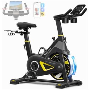 YPOO Cyclette da Casa Silenziosa, Spin Bike con Display LED e App Fitness | Resistenza Magnetica 0-100%, Sella E Manubrio Regolabili, Silenzioso, LCD & App, Sella Comoda, Supporto Tablet
