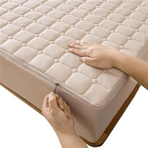 ELYSYSRL Coprimaterasso con Cerniera Fodera Materasso Matrimoniale/Singolo 160x190/200 Personalizzabile Copri Proteggi Materasso Trapuntato Lavabile Imbottito Lenzuolo(Beige,80x190x10cm)