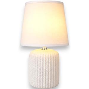 KORAT Lampada da Tavolo in Ceramica Lavorata con Paralume in Tessuto, E14 fino a 60 W, Compatibile LED, Bianca 30 x 18 x 18 cm, Abat Jour per Comodino, Camera da Letto, Soggiorno e Ufficio