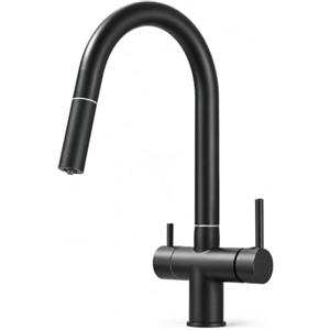 Ari Rubinetto Lavello Cucina 3 Vie Doccetta Estraibile Slender, Nero Opaco | Miscelatore Cucina Tre Vie per Depuratore e Osmosi Inversa, Bocca Alta 360°, Acqua Filtrata Pura, Ottone, Nero