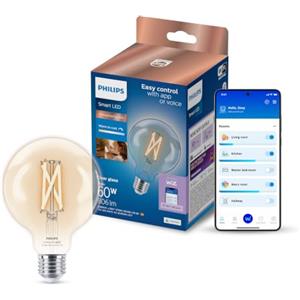 Philips Smart LED Globe Filament - Illuminazione LED intelligente - Luce bianca calda e fredda - E27-60W - Trasparente - Wi-Fi
