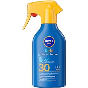 NIVEA SUN Kids Spray Protect & Care SPF 30 250 ml, Crema solare 30 bambini 3+ anni, Protezione solare 30 bambini spray extra resistente all'acqua e al sudore con Pantenolo, Vitamina C & E