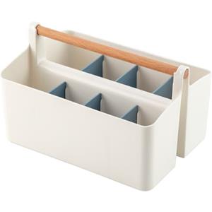 Vidifor Grande cestino portatile con manico, organizer in plastica con divisore regolabile per trucchi, cucito, matite colorate, blu