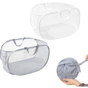 Quorumsg 2 Pezzi Cesto Portabiancheria Pieghevole, 36 x 36 x 58cm Pop Up | Cesta Portabiancheria Pieghevole, Cesta Bucato con Manici Rinforzati e Tasca Laterale, per Bagno, Lavanderia(Grigio, Bianco)