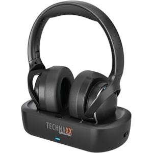 Technaxx Cuffie TV wireless con base di ricarica - Cuffie Bluetooth 5.4 Over-Ear con microfono, 30h autonomia, USB-C, ingresso ottico e AUX - Ideali per TV, anziani e musica - TX-350