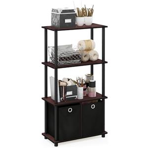 Furinno Go Green Libreria con 2 Scatole Portaoggetti, ciliegio, Marrone (Dark Cherry/Black), taglia unica