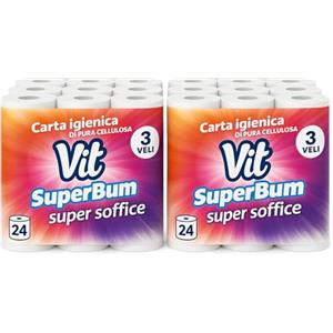 VIT ISALP SHOP - Vit Superbum| Carta igienica 24 rotoli x 222 strappi, 3 veli elevato spessore |Adatta per soddisfare tutte le esigenze quotidiane della famiglia | Carta 100% certificata FSC®
