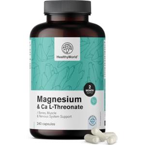HealthyWorld Magnesio + Calcio L-Treonato - 240 Capsule | Magnesio Citrato & Bisglicinato - Assorbimento Veloce - 2 Minerali Chiave - Supporto per Muscoli, Ossa e Nervi