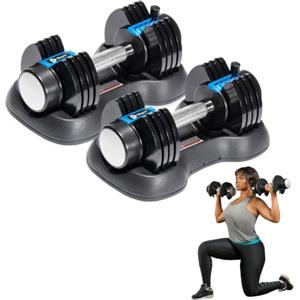 LifePro Set di Manubri Regolabili da 2 x 11,34 kg (25 lb) - Set di Pesi con Impugnatura Antiscivolo e Meccanismo di Bloccaggio di Sicurezza per Palestra Domestica