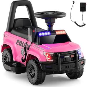 Mondial Toys Macchina Polizia Elettrica per Bambini 6V con Sirena Megafono Luci Led Lampeggianti realistici Schienale Dispositivo Anti Ribaltamento da 18 Mesi Peso Massimo 25KG (Rosa)