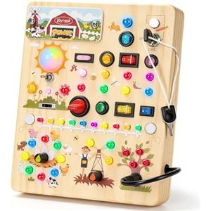 Joyreal Busy Board Giochi Bambini 1 Anno, Tavola attività Montessori in Legno con 39 Luci LED E 17 Interruttori, Gioco Sensoriale Educativo per Bambini, Regalo Bambino 1 2 3 Anni