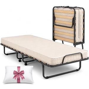 Generico Brandina Letto Pieghevole 80x190 cm con Materasso H10 cm MADE IN ITALTY | 15 Doghe in Legno, Guanciale Omaggio, Copertura Salvapolvere Inclusa, Salvaspazio, 100% Made in Italy