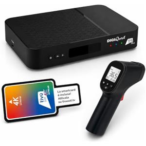 DIGIQUEST AX3_tivùsat UNIVERSALE con Termometro Laser incluso |COMBO 4K con Triplo Tuner DVB-T2 HEVC Main10,DVB-S2 Powered by Android TV™ |Controllo vocale |Google Cast™ |Smartcard tivùsat Inclusa