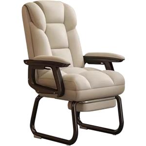 HAQMG Sedie Ufficio Ergonomiche Poltrona Ufficio Senza Ruote, Computer Poltrona Gaming da Camera da Letto Sedia, Poltrona Relax Sedia da Ufficio Divano Libero Sedia da Studio(Beige w/footrest)