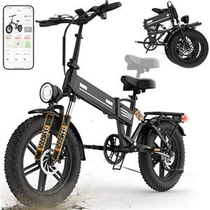 EGGKING Bicicletta Elettrica 20 x 4 Fat Tire, Autonomia 50-80 Km, Doppia Sospensione e 7 Velocità, E-Bike per Adulti, Batteria Rimovibile 48V 15 Ah, Display e Controllo APP
